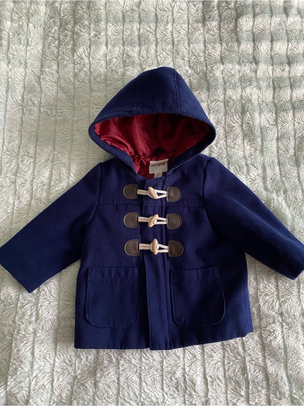 Cat and Jack Infant Hooded Pea Coat with Red Lining — Navy, 12m